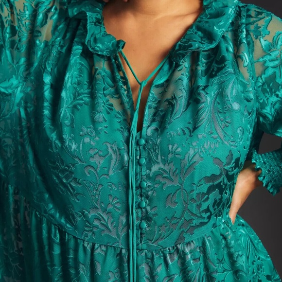 NWT Anthropologie Marias Satin Burnout dress green size L - Picture 3 of 6